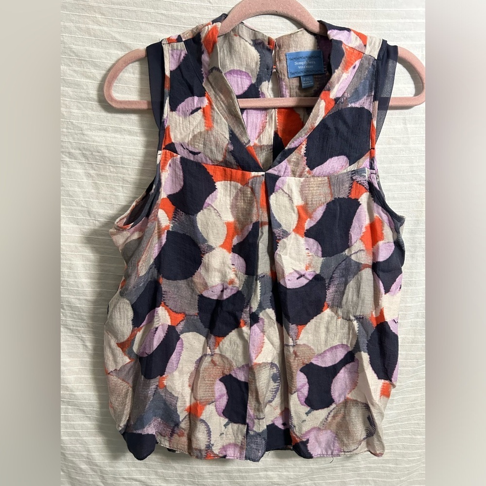 Simply Vera Wang Sleeveless Nylon/Rayon Abstract Top Blouse Size PXL